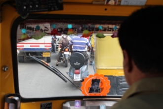Our view from inside a rickshaw. Indian traffic is kind of scary!